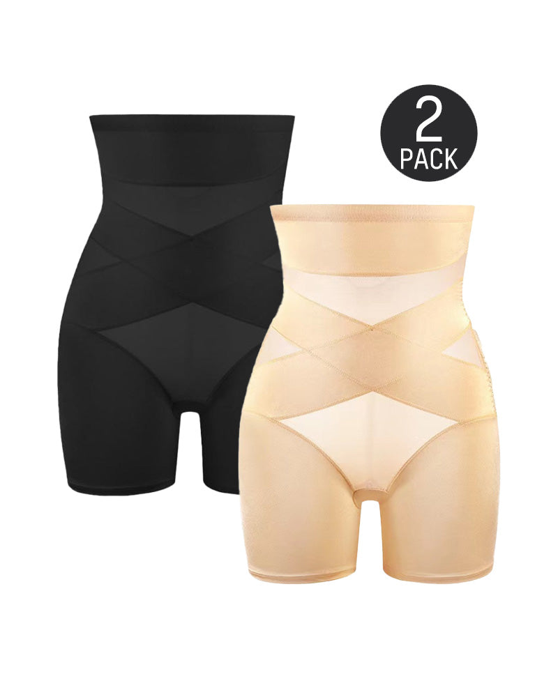High Waist Cross Compression Mid-Thigh Shaping Shorts(2pcs )