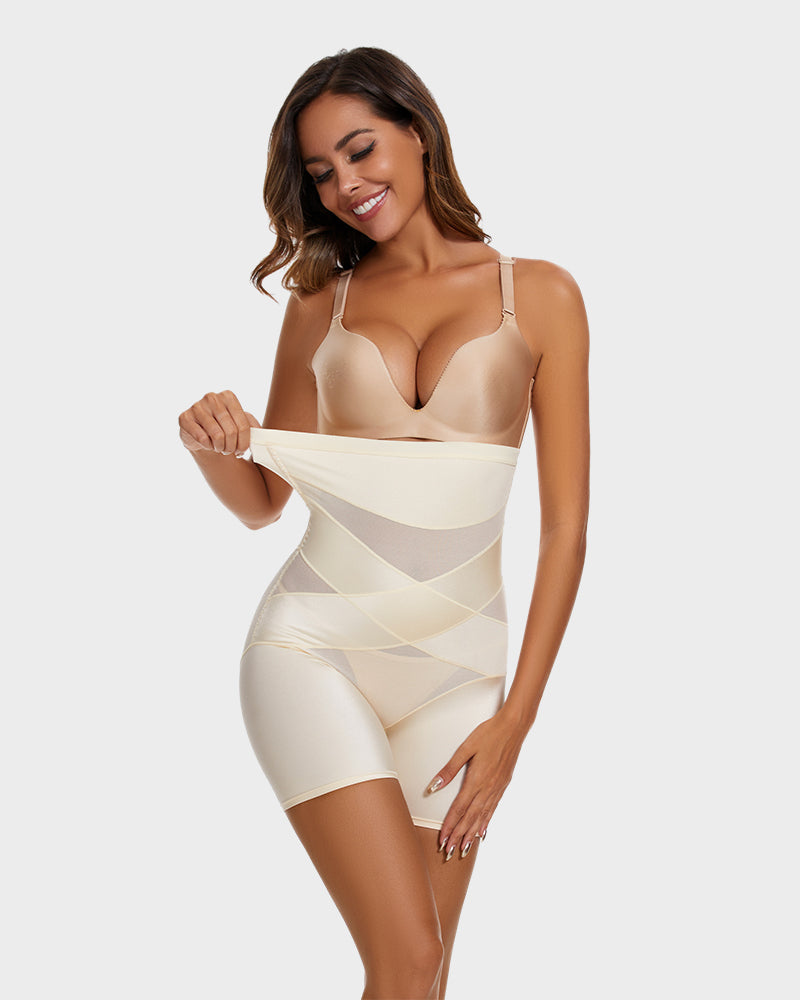 High Waist Cross Compression Mid-Thigh Shaping Shorts（2pcs ）